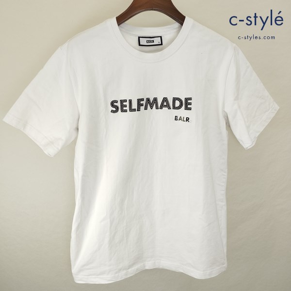 BALR. ボーラー BLACK-LABEL-SELFMADET-SHIRT XL ホワイト 綿100% メタルロゴ Tシャツ 半袖
