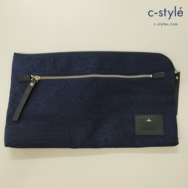 VivienneWestwood ヴィヴィアンウエストウッド ラインORBエンボス クラッチバッグ ネイビー ナイロン