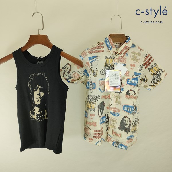 JOEY HYSTERIC 半袖シャツ マルチカラー タンクトップ ブラック L/140cm 総柄 キッズ 男の子 女の子