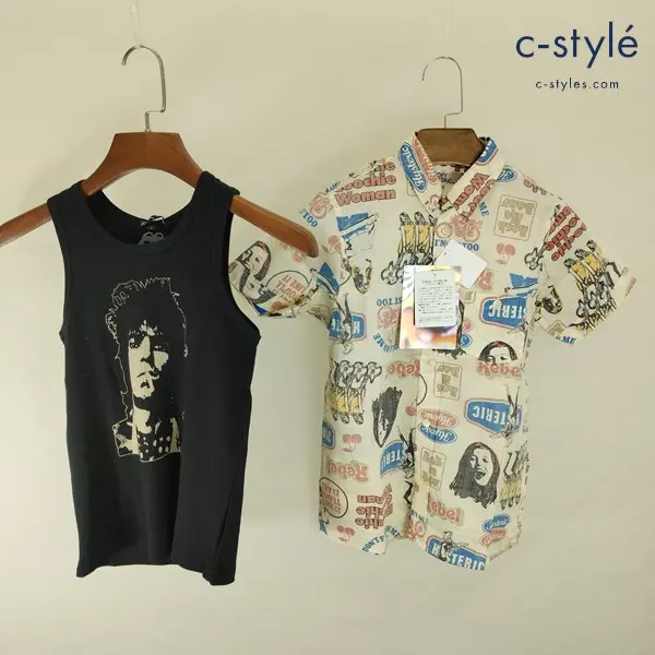 JOEY HYSTERIC 半袖シャツ マルチカラー タンクトップ ブラック L/140cm 総柄 キッズ 男の子 女の子