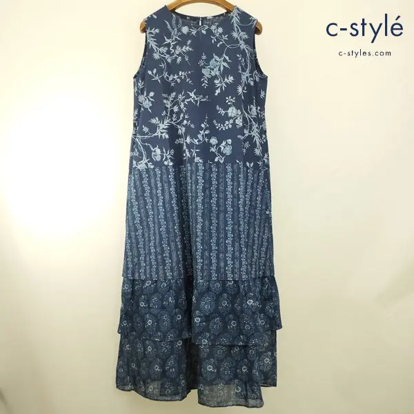 45R フォーティーファイブアール ノースリーブワンピース 2 ネイビー 花柄 綿100 日本製 7045067