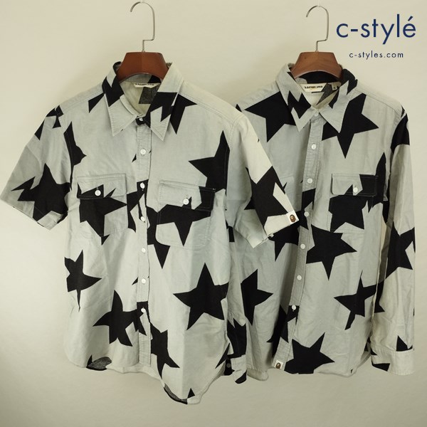 A BATHING APE アベイシングエイプ bapesta シャツ L XL グレー系 半袖 長袖 星柄 コットン