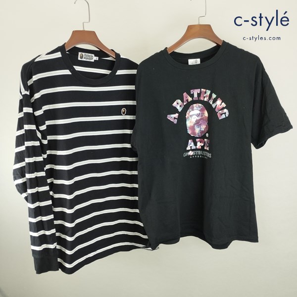A BATHING APE アベイシングエイプ Tシャツ 2XL ブラック 半袖 長袖 ボーダー 001TEH231907X 001LTI301003M