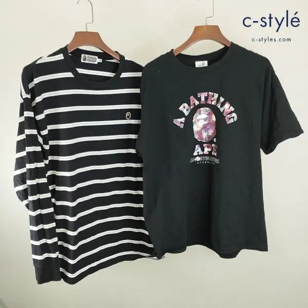 A BATHING APE アベイシングエイプ Tシャツ 2XL ブラック 半袖 長袖 ボーダー 001TEH231907X 001LTI301003M