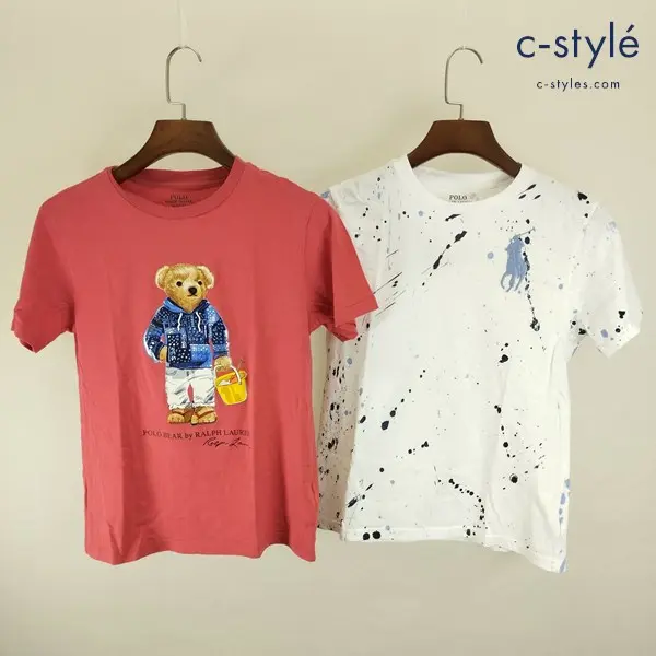 POLORALPHLAUREN ポロラルフローレン Tシャツ 150 レッド ホワイト系 ポロベアTシャツ ポニー刺繍 半袖