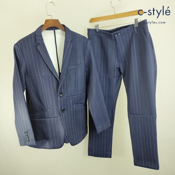 NOID ノーアイディー イレギュラーピッチストライプノッチドラペル2B 3 ネイビー セットアップ パンツ ジャケット