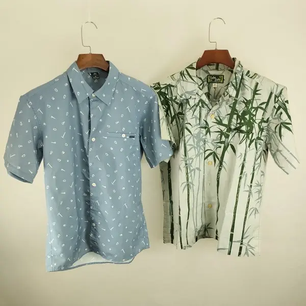 mont-bell モンベル 半袖シャツ M ブルー グリーン系 TAKEロハ アロハシャツ 総柄