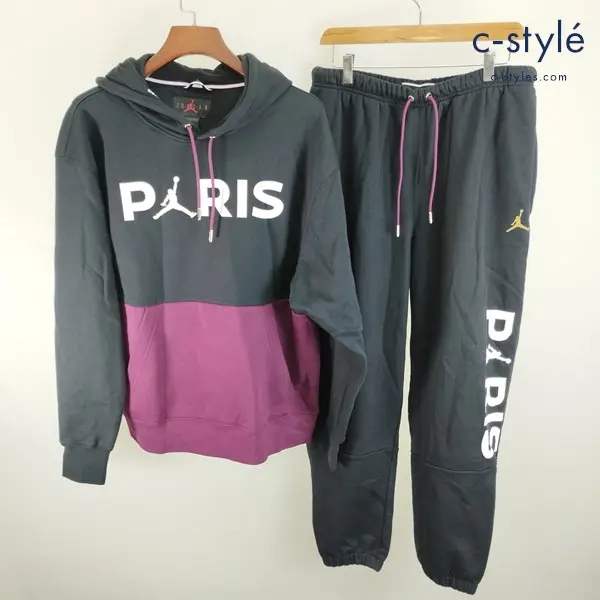 NIKE ナイキ JORDAN PSG FLEECE セットアップ PULLOVER HOODY ブラック×パープル PANT ブラック XL