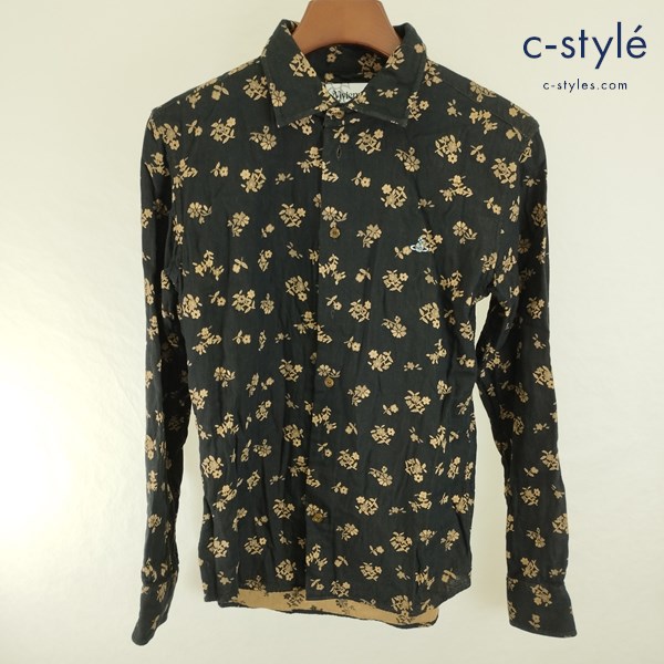 Vivienne Westwood MAN ヴィヴィアンウエストウッドマン 長袖シャツ 46 ブラック 花柄 総柄 綿100%