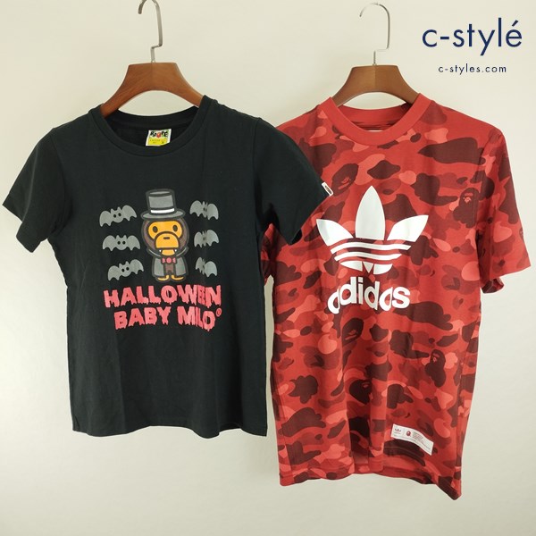A BATHING APE Tシャツ ブラック XS レッド系 O ハロウィン A BATHING APE×adidas カモ