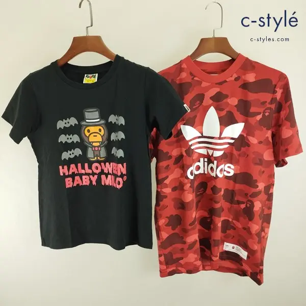 A BATHING APE Tシャツ ブラック XS レッド系 O ハロウィン A BATHING APE×adidas カモ