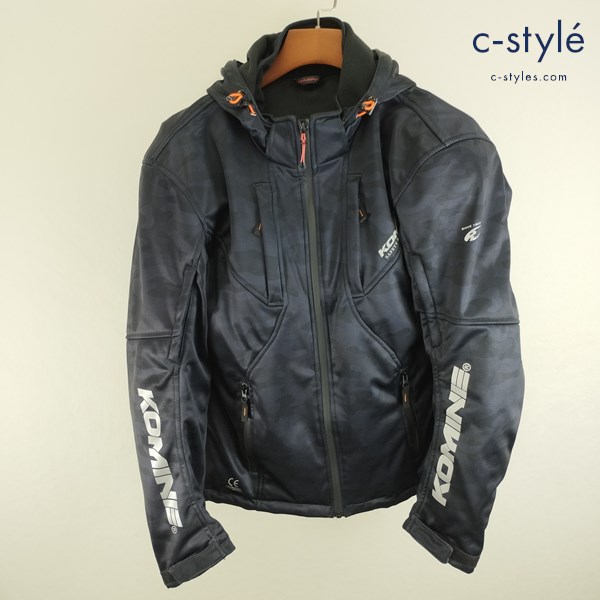 KOMINE コミネ ソフトシェルシステムパーカ L ネイビー 07-602 バイクウェア ジップアップ フード取り外し可
