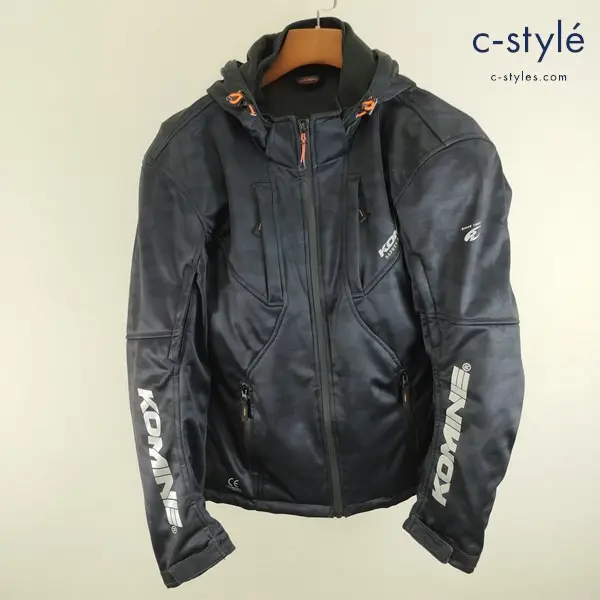 KOMINE コミネ ソフトシェルシステムパーカ L ネイビー 07-602 バイクウェア ジップアップ フード取り外し可