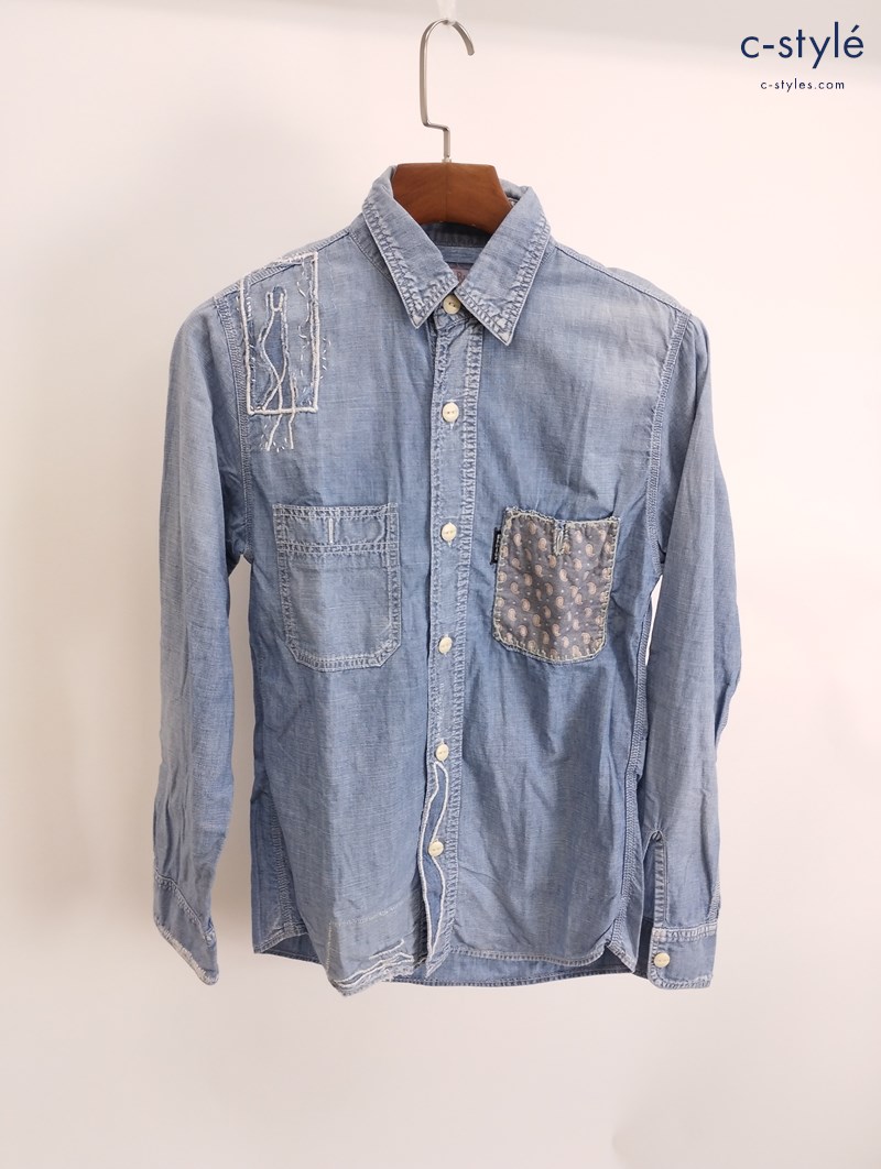 BLUE BLUE ブルーブルー デニムシャツ 1 インディゴ パッチワーク 長袖 綿100%