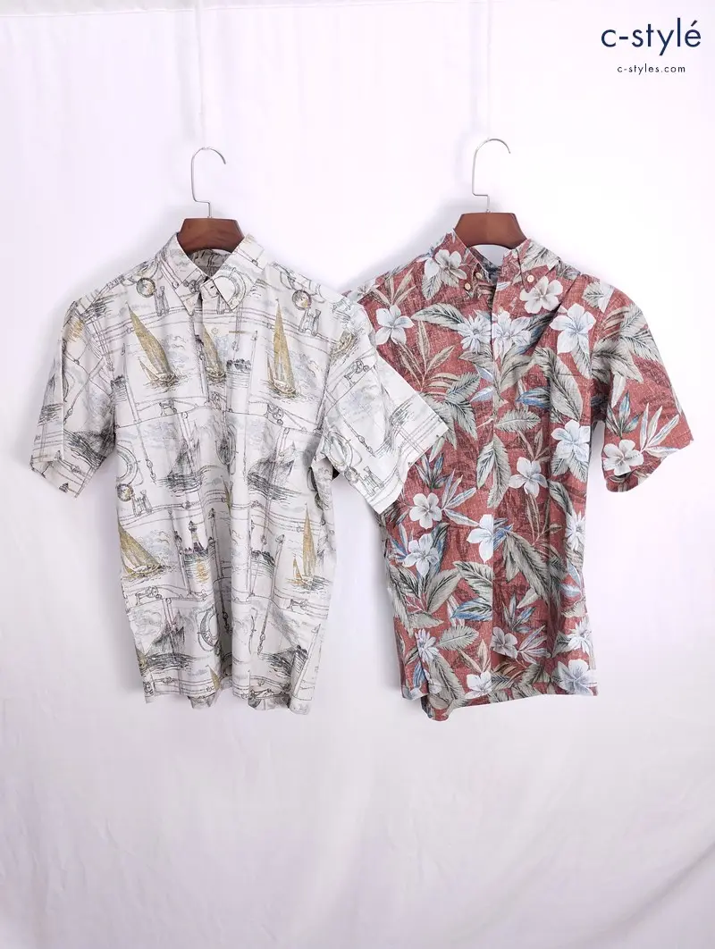 Reyn Spooner レインスプーナー アロハシャツ S レッド系 ホワイト系 半袖 ハーフボタン