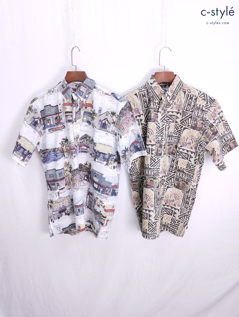 Reyn Spooner レインスプーナー アロハシャツ S ホワイト ベージュ 半袖 ハーフボタン