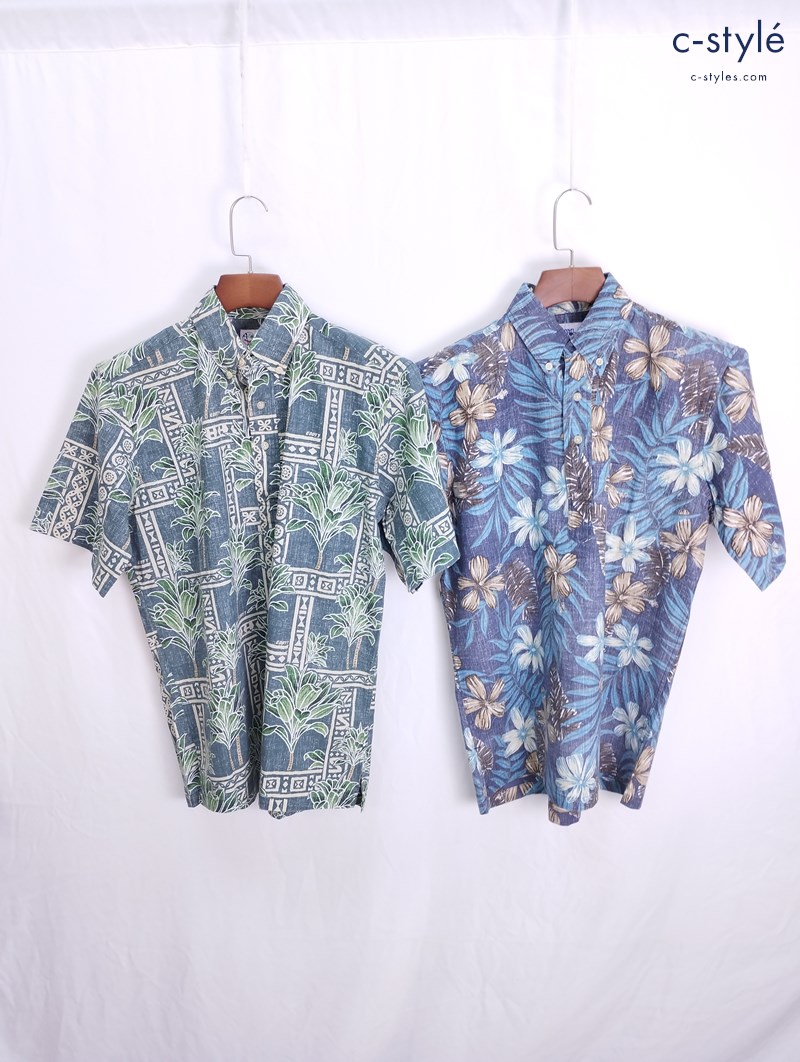 Reyn Spooner レインスプーナー アロハシャツ S ブルー系 グリーン系 半袖 ハーフボタン