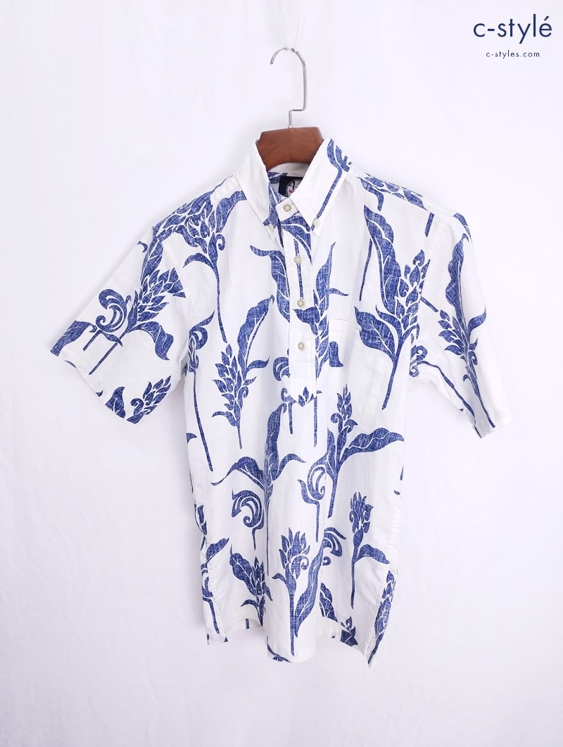 Reyn Spooner レインスプーナー アロハシャツ S ホワイト×ブルー ハーフボタン CLASSIC FIT