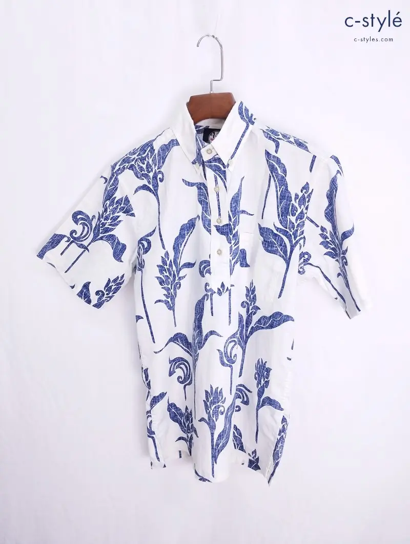 Reyn Spooner レインスプーナー アロハシャツ S ホワイト×ブルー ハーフボタン CLASSIC FIT
