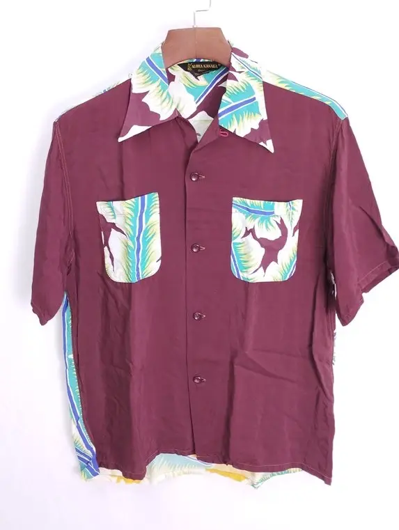 SUN SURF サンサーフ アロハシャツ M レッド系 半袖 SS レーヨン100%