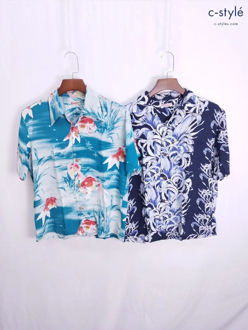 SUN SURF サンサーフ アロハシャツ ネイビー M グリーン S 半袖 SS30102 SS32164 ボタニカル柄 金魚