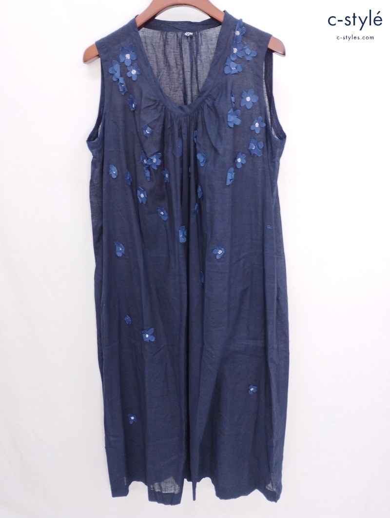 45R フォーティーファイブアール ノースリーブワンピース 0 ネイビー 鼻 綿100% レディース