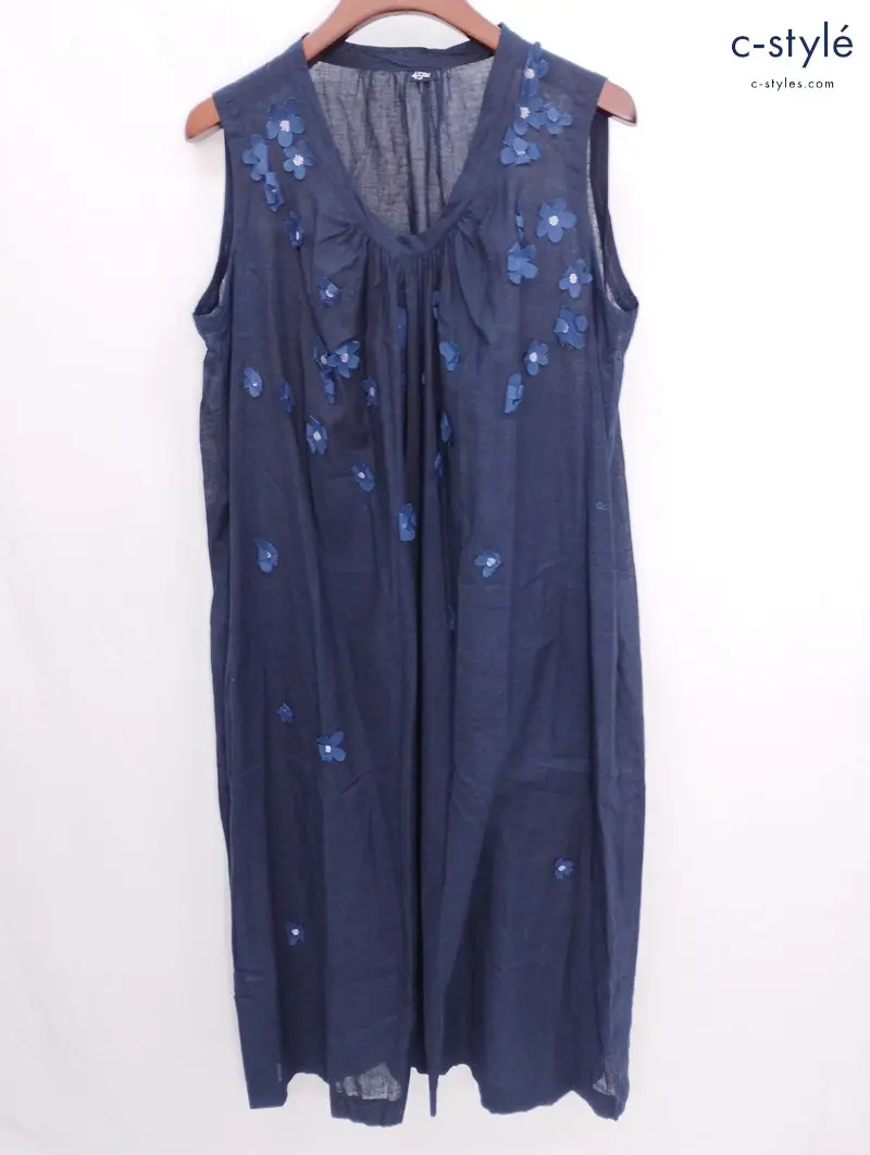 45R フォーティーファイブアール ノースリーブワンピース 0 ネイビー 鼻 綿100% レディース