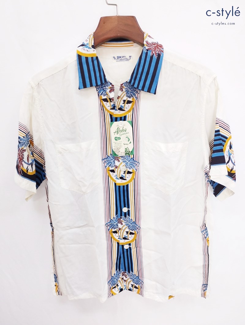 SUN SURF サンサーフ アロハシャツ M クリーム系 半袖 SS33870 レーヨン