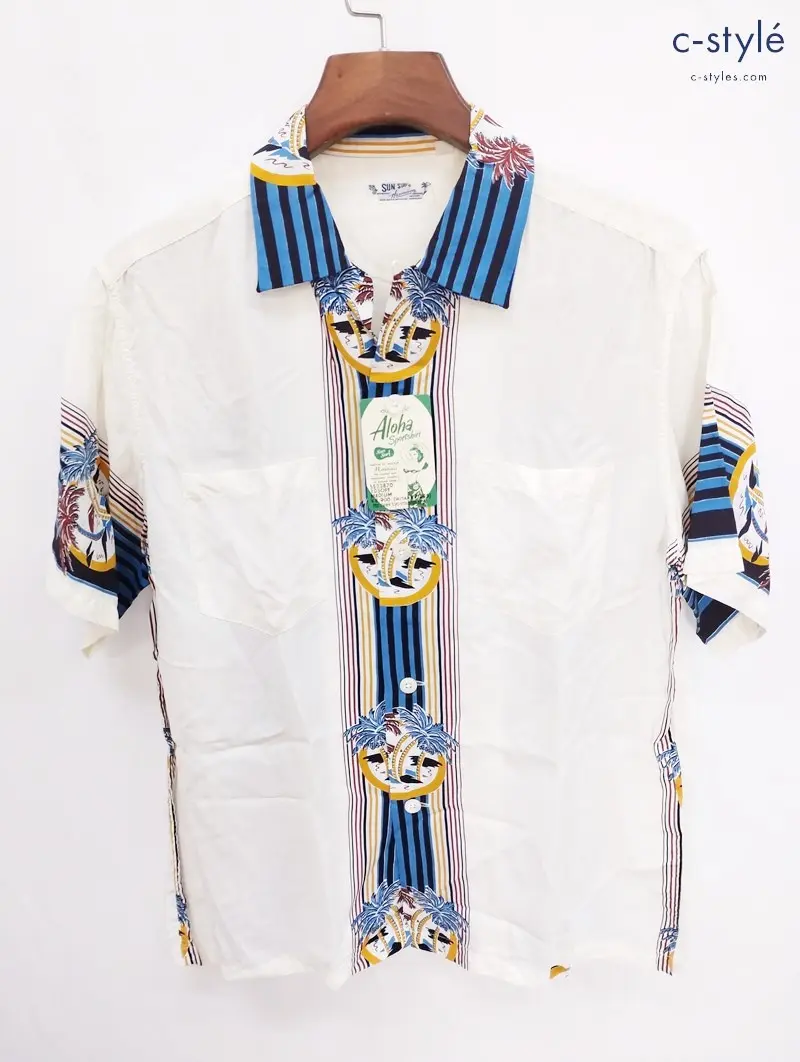 SUN SURF サンサーフ アロハシャツ M クリーム系 半袖 SS33870 レーヨン