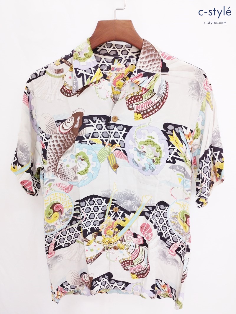 SUN SURF サンサーフ アロハシャツ M マルチカラー SS31607 半袖 レーヨン 鯉