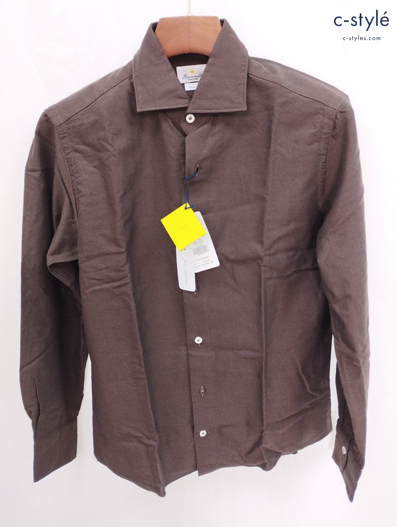 GIANNETTO ジャンネット 長袖シャツ 39 ブラウン AG14430V81 綿100%