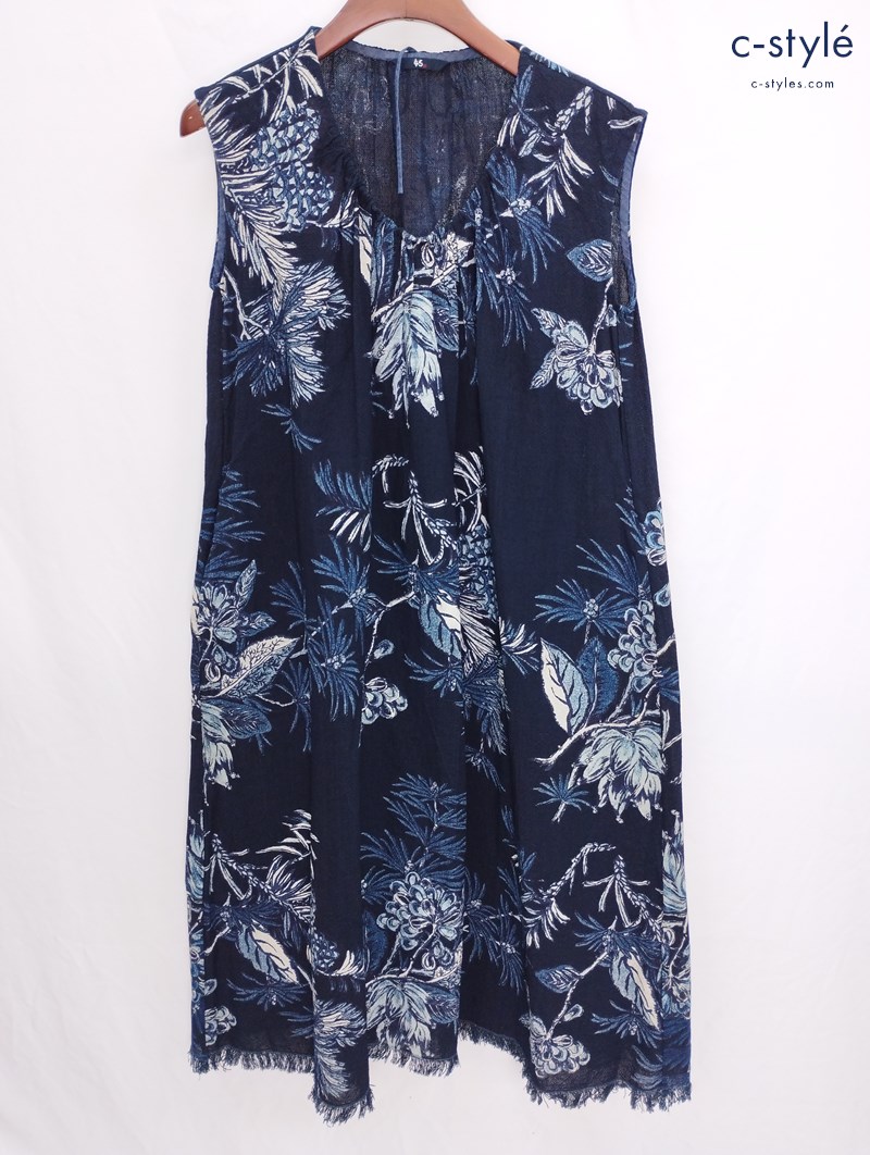 45R フォーティーファイブアール ノースリーブワンピース 0 ネイビー 花柄 綿100% レディース