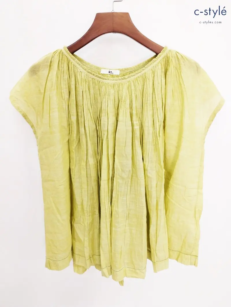 45R フォーティーファイブアール フェザーカディギャザーブラウス 0 黄緑 綿100% レディース