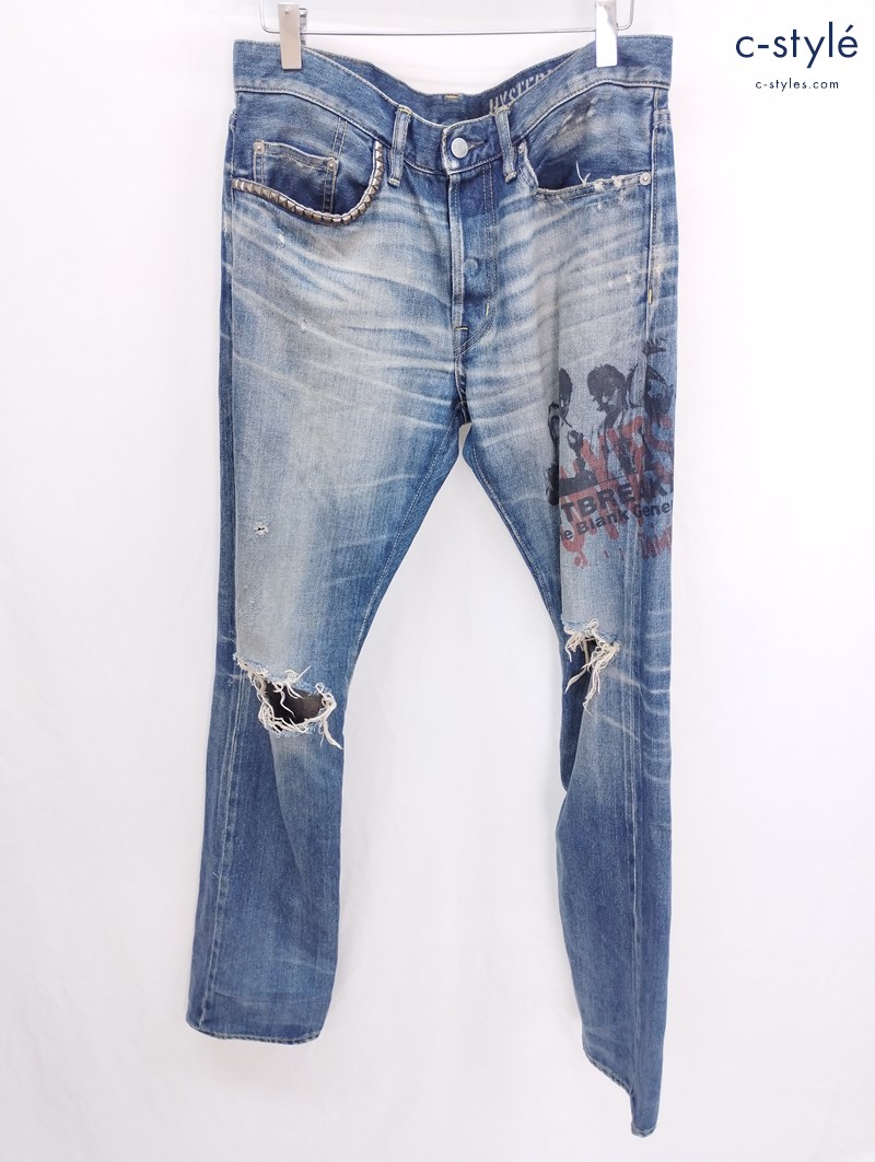 HYSTERIC GLAMOUR ヒステリックグラマー 0261AP12VHB/SK加工 HEARTBREAKERS デニムパンツ 32 インディゴ