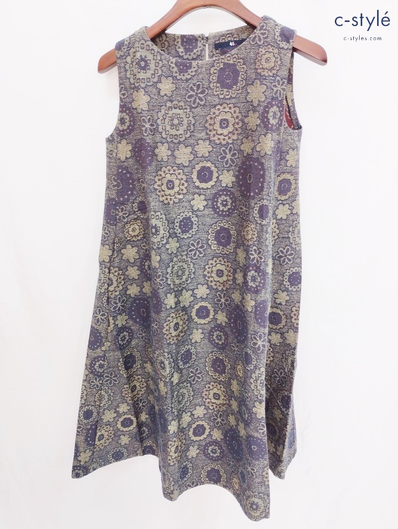 45R フォーティファイブアール ノースリーブ ワンピース 2 マルチカラー 総柄 麻 シルク混