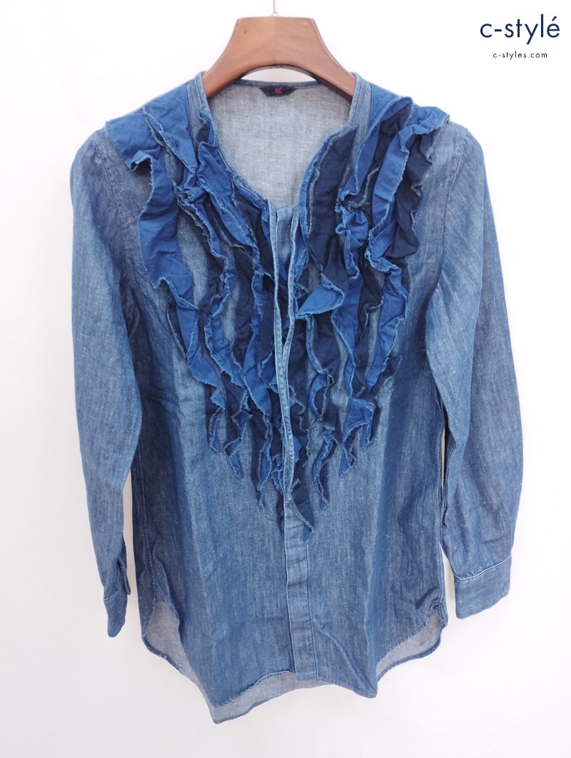 45R フォーティファイブアール デニムシャツ 2 インディゴ フリル 長袖 レディース