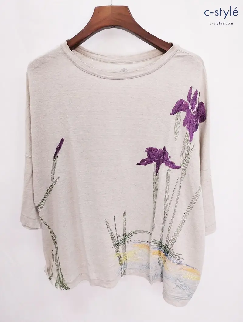 45R フォーティファイブアール カットソー 0 ベージュ系 麻100％ 花柄 レディース