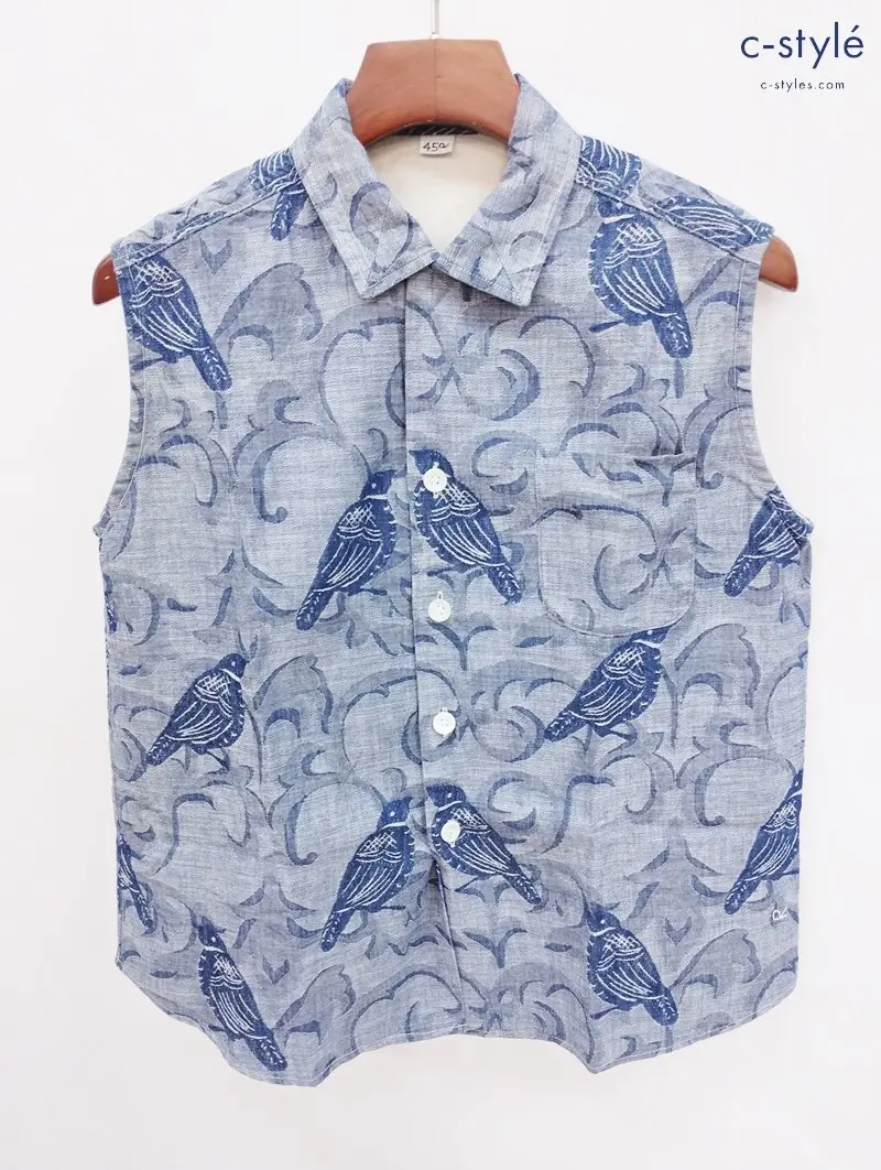 45R フォーティファイブアール ノースリーブ デニムジャガード 3 ブルー系 鳥 レディース