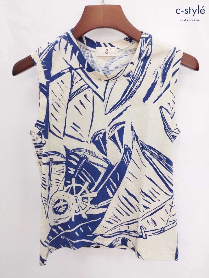 45rpm studio ノースリーブ 2 ブルー×クリーム系 綿100% 日本製 レディース