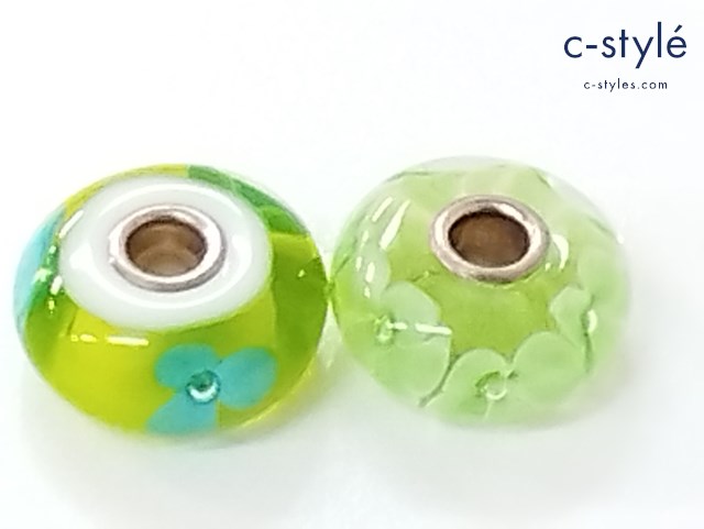 TROLLBEADS トロールビーズ ガラスビーズ グリーン系 花 フラワー アクセサリー