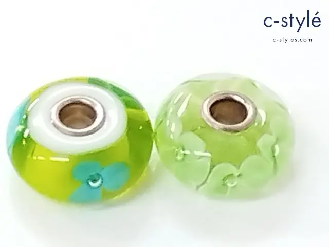 TROLLBEADS トロールビーズ ガラスビーズ グリーン系 花 フラワー アクセサリー