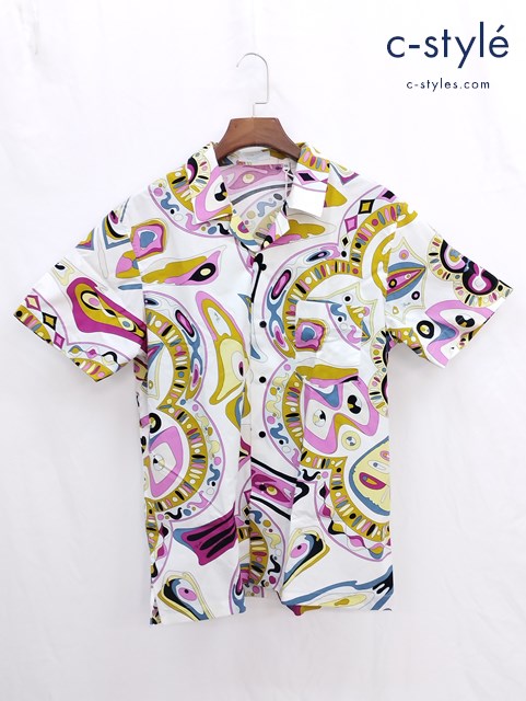 EMILIO PUCCI エミリオプッチ オープンカラーシャツ 半袖 XL マルチカラー 52WM50 52599 綿100% イタリア製