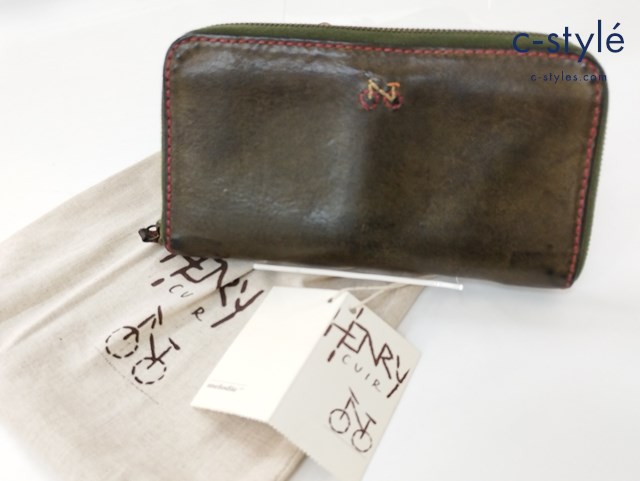 HENRY CUIR アンリークイール 長財布 オリーブグリーン レザー ロングウォレット POKER