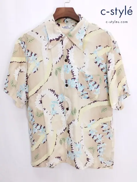 SUN SURF サンサーフ アロハシャツ L ベージュ系 M32865 LEIS 半袖
