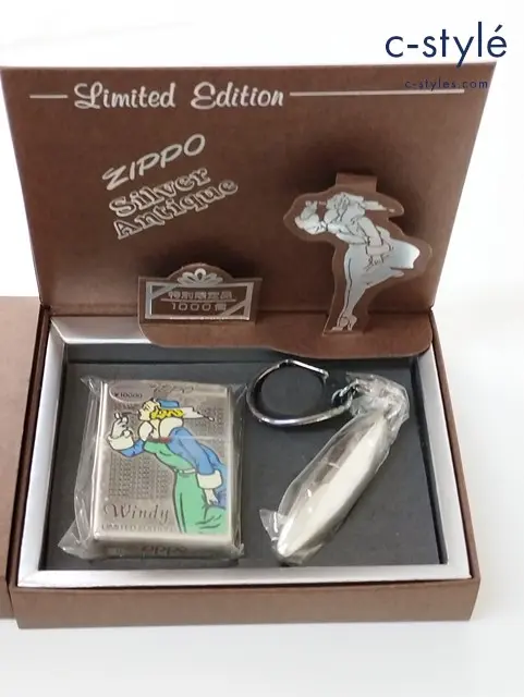 ZIPPO ジッポー オイルライター Silver Antique Windy LIMITED EDITION キーホルダー付 1996年 シルバー