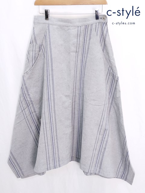 Y’s ワイズ コットンリネンストライプスカート 2 グレー系 YH-S05-009