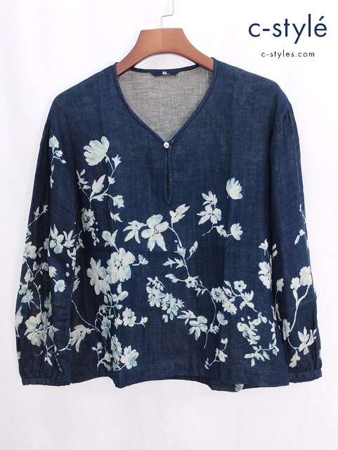 45R フォーティーファイブアール 長袖ブラウス 0 ネイビー系 花柄 ボタニカル レディース