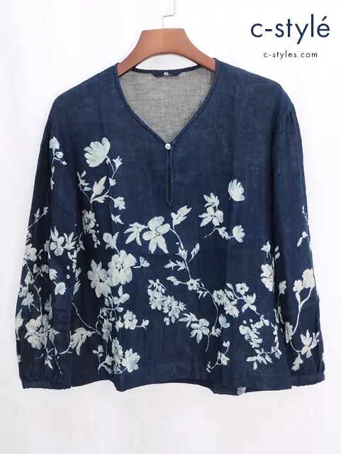 45R フォーティーファイブアール 長袖ブラウス 0 ネイビー系 花柄 ボタニカル レディース