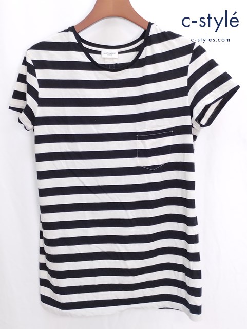SAINT LAURENT PARIS サンローランパリ 半袖 Tシャツ M 白×黒 綿100% ボーダー柄 343717 Y2E01