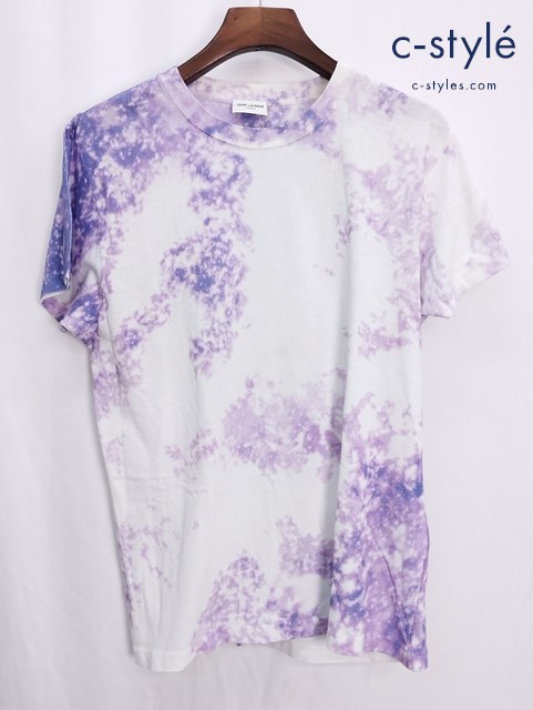 SAINT LAURENT PARIS サンローランパリ 半袖 Tシャツ M パープル×ホワイト 綿100% 419420 Y2PY1
